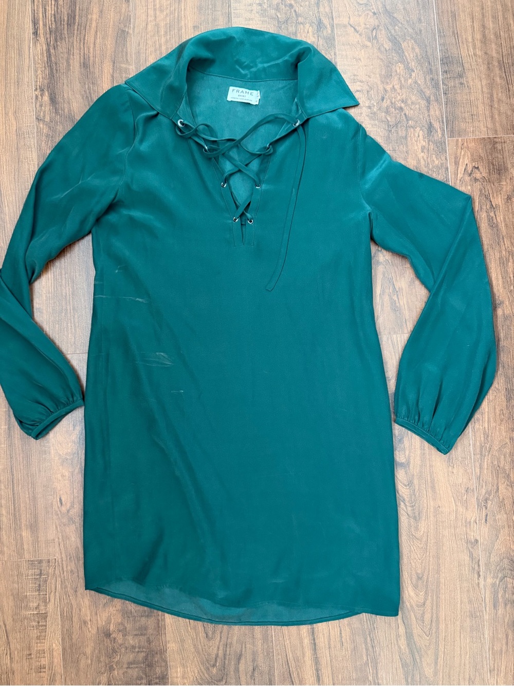 Frame Denim Teal Lace-Up Long Sleeve Dress